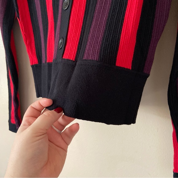 CAbi• royal pullover purple red black striped king sleeve sweater women’s medium - Picture 11 of 16
